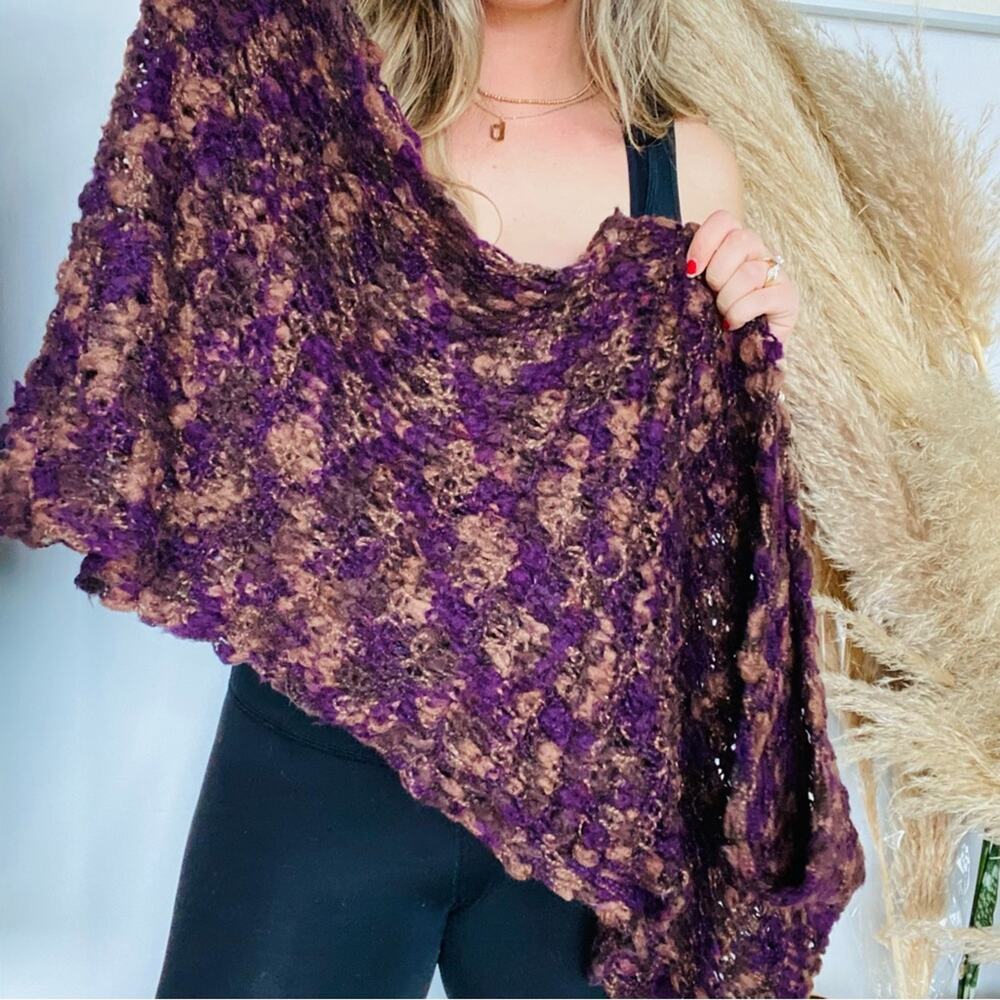 NEW NORDSTROM Purple Brown Open Chunky Knit Woven Classic Infinity Scarf Wrap - Picture 4 of 7